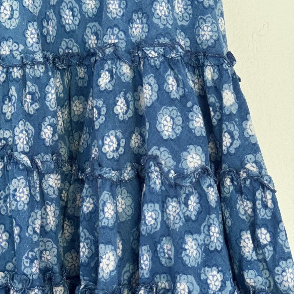 Blue Indigo Cotton Ruffle Prairie Midi Skirt by Passementrie - Picture 4 of 4